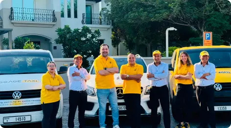 Team members with yellow shirts